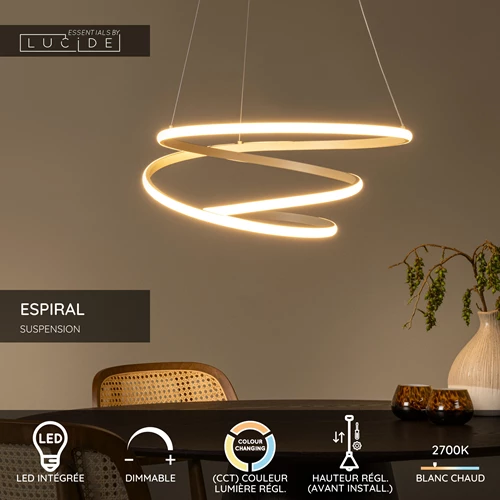 Lucide ESPIRAL - Suspension - LED Dim. - CCT - 1x40W 2700K/4000K - Taupe | Essential - USP